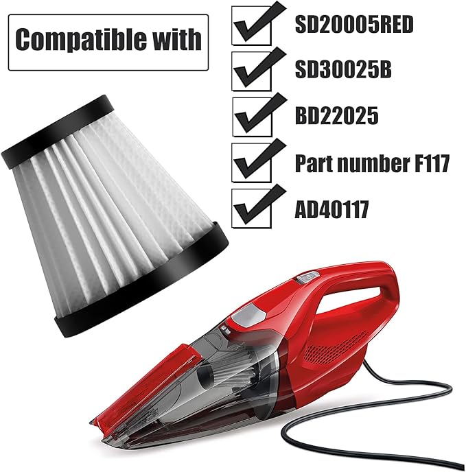Replacement Scorpion Handheld Vacuum Cleaner Filter with Brush Compatible with Dirt Devil Scorpion Handheld Vacuum Cleaner Style F117, Compare to Parts AD40117 (3Pack)