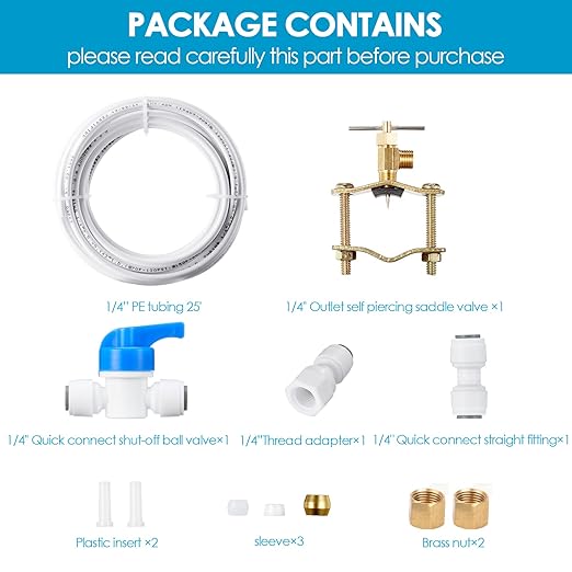 Ice Maker Water Line Kit - Food Grade Refrigerator/Fridge Water Line Kit,25FT 1/4In O.D.Water Line with Self Piercing Valve and Quick Fittings, for Adding a branch waterway to Refrigerator/Ice Maker