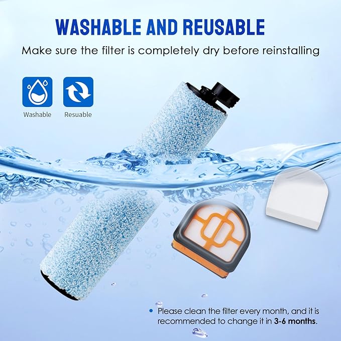 9 Pack Replacement Roller Brush and Foam Filters Kit Compatible with Shark WD161,WD261,AW261,3-in-1 Corded Vacuum Cleaner and All-in-One Cordless Hardfloor Cleaner Accessories,1 Cleaner Brush