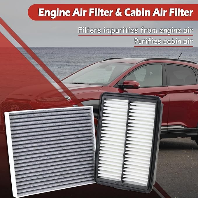 28113-F2000 Engine Air Filter and 97133-D1000 Cabin Air Filter kit Compatible with 2018-2023 Hyundai Kona 2019-2021 Veloster 2020-2022 Kia Soul 1.6L 2.0L Replaces CA12057 CF12160