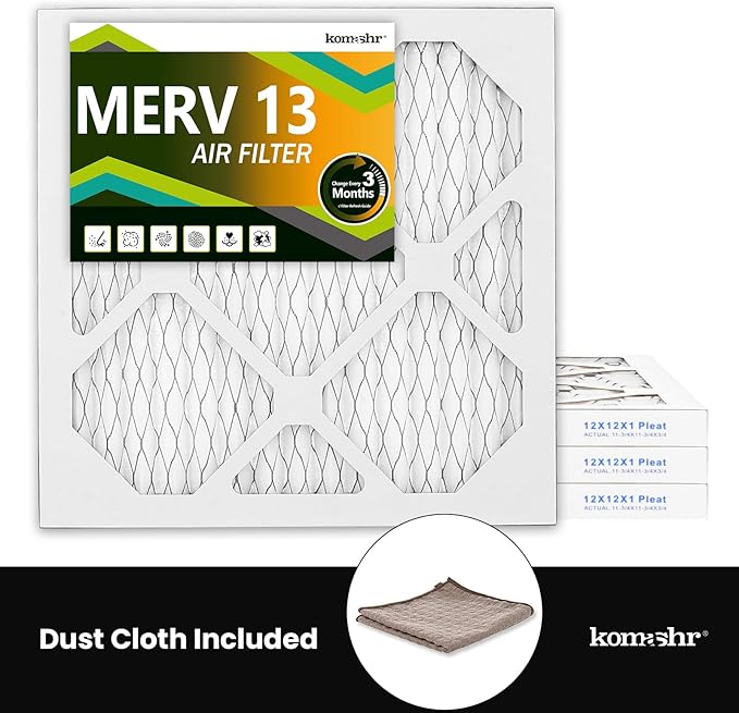 12x12x1 Air Filter MERV 13 (6-Pack), HVAC/Furnace AC Filter Replacement, Dust Defense–Comparable with MPR 1500-1900 & FPR 10 (Actual 11.75x11.75x0.75)
