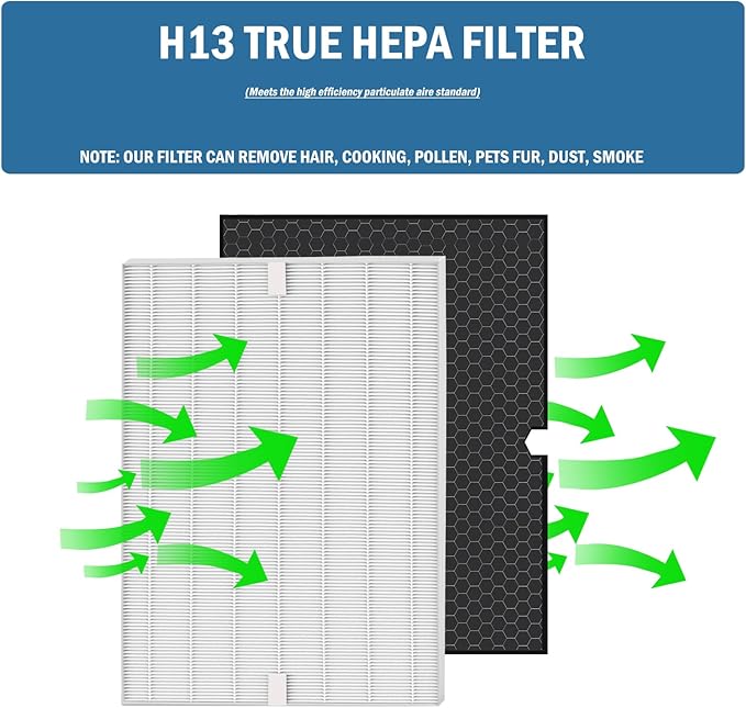 2 Set 116130 Replacement Filter H True HEPA Compatible with Winix 5500-2 and AM80 Air Purifier, (2 Pack HEPA Filter+2 Pack Activated Carbon Filter)
