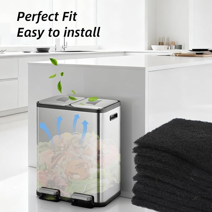 12 Pack Replacement Odor Absorbing Filter Refills for SIMPLI-MAGIC Trash Can,Odor Absorbing Activated Charcoal Deodorizer Refills for Built-in Odor Filter Compartment,Square Filter Cartridges