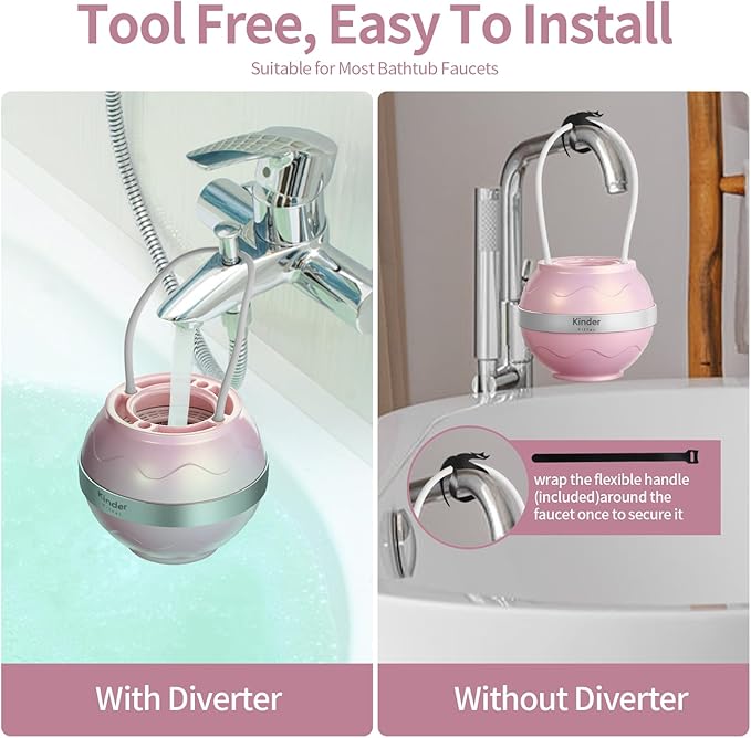 For Bathtub Faucet Water Filter, Removes Chlorine Lead Fluoride, Hard Water Softener, Bath Purifier for Skin and Hair (Pink)