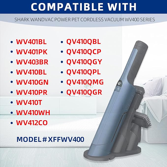 Replacement Vacuum Filters Compatible with Shark WANDVAC Cordless Hand Vacuum WV401 WV410CO WV401BL WV401PK WV403BR WV410PR WV410BL WV410GN WV410TL - Fabric Filters Compare to Part XFFWV400-4 Pack