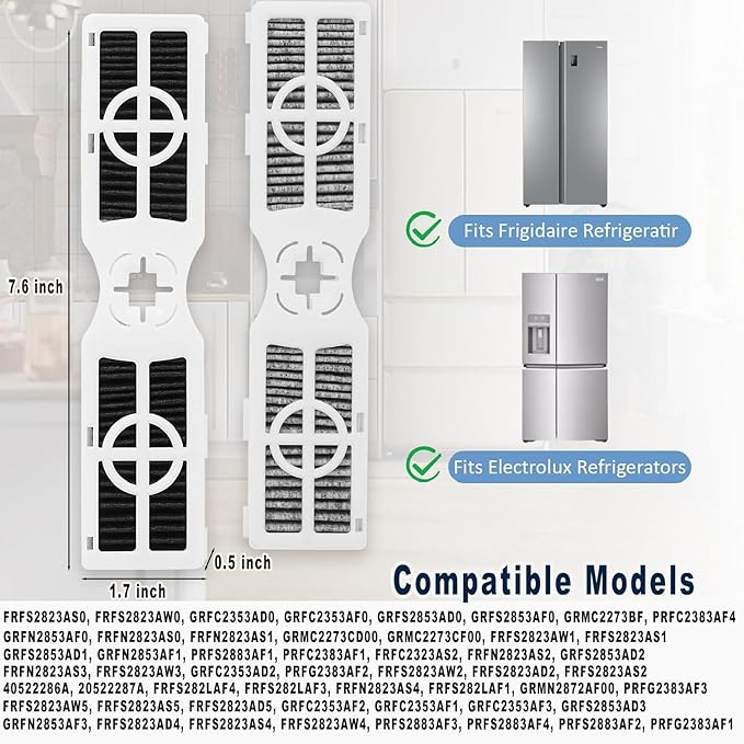 4-Pack Frigidaire AF-2 Refrigerator Air Filter, Compatible with PurAir AF-2 Replacement, Reduces Odors & Improves Air Quality, Easy Installation