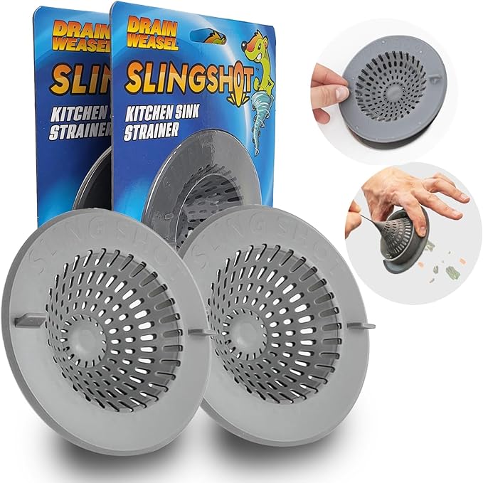 Slingshot Kitchen Sink Drain Strainer Cover Basket, Food Catcher and Stopper, Screen Filter, Dishwasher Safe, Silicone and Plastic, 2 Pack