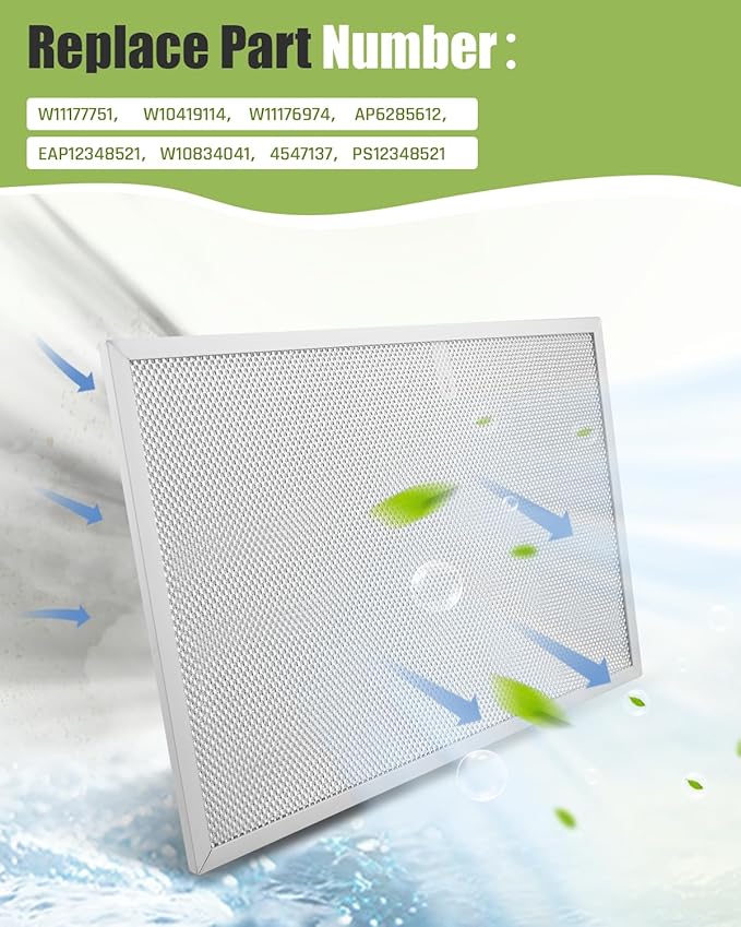 2Pcs W11177751 Range Hood Grease Filter Fit for Whirlpool Range Hood, Replace W10419114 W11176974 W10834041，17.25'' x 11.5'' x 0.38'' Filter