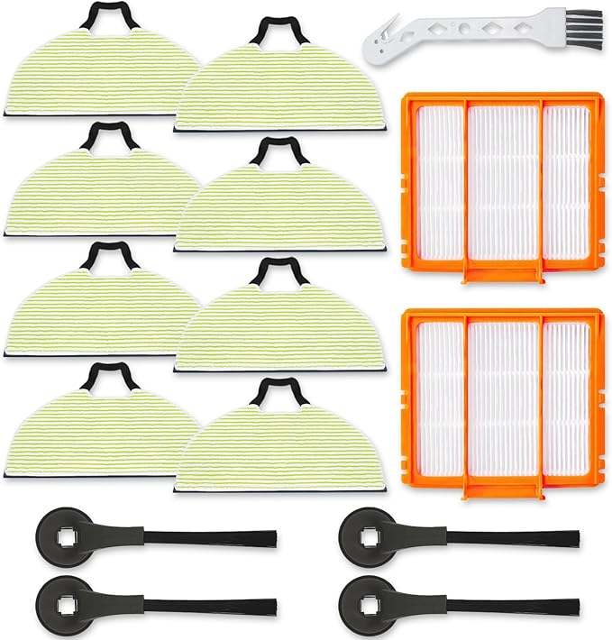 8 Vacmop Pads Replacement Parts for Shark RV2610WA RV2620WA RV2410WD AV2610WA AI Ultra 2- in-1 Matrix Clean Robot Vacuum models Spare Parts Accessories, 8 Mop Pads, 2 HEPA Filter, 4 Side Brushes