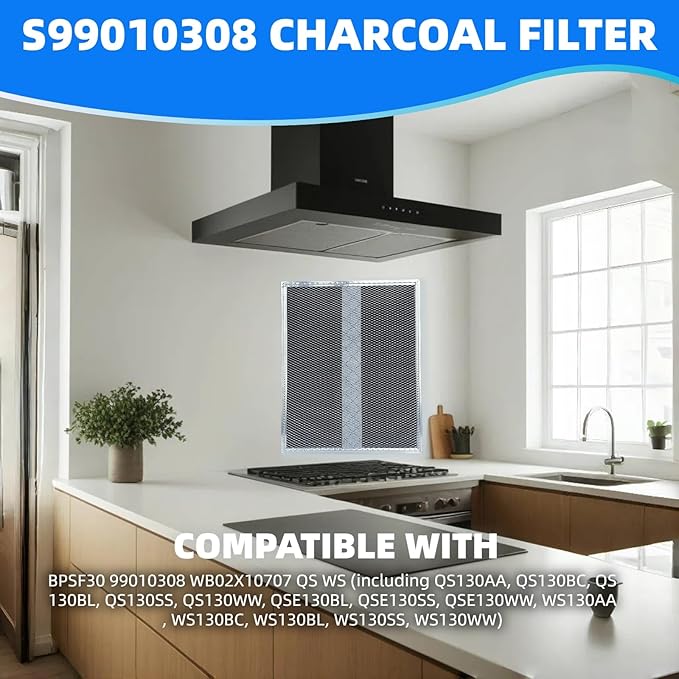 WB02X10707 S99010308 Charcoal Replacement Filter 10.8 X 13.3 X 0.1in Pack of 2 Compatible with Broan BPSF30 QS WS NON-Ducted Range Hood
