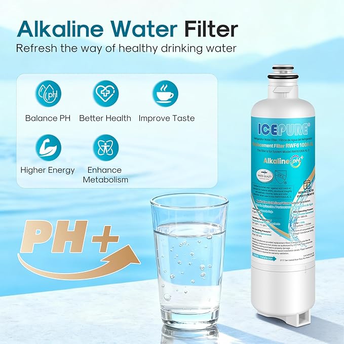 ICEPURE Alkaline BORPLFTR50 Refrigerator Water Filter Replacement for Bosch Ultra Clarity Pro 11032531, 12033030, BORPLFTR55, 12028325, 11025825, B36CT80SNS, WFC100MF, WFS200MF, Enhances PH, 2Pack