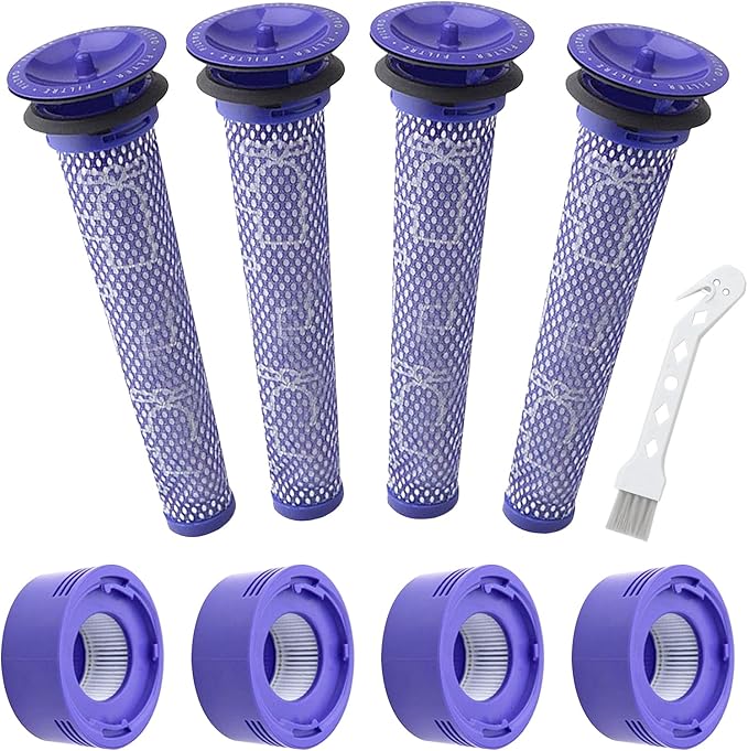 V7 V8 Vacuum Filter Replacement Parts Compatible with dyson V7 V8 Animal V8 Absolute Cordless Vacuum, # 965661-01 967478-01, 4 Pre-Filter 4 Post-Filter 1 Brush