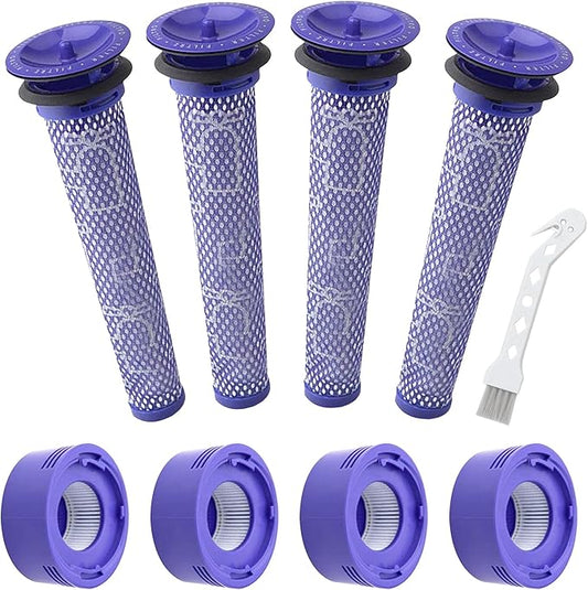 V7 V8 Vacuum Filter Replacement Parts Compatible with dyson V7 V8 Animal V8 Absolute Cordless Vacuum, # 965661-01 967478-01, 4 Pre-Filter 4 Post-Filter 1 Brush