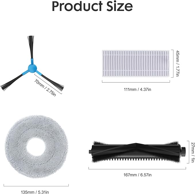 Robot Vacuum Replacement Kit, Replacement Accessories Kit for Robotic Vacuum Cleaner with 4 Side Brushes, 4 HEPA Filters, 4 Dust Bags, 4 Mop Pads, for V5, V5 PRO