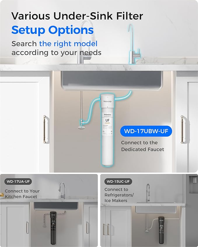 Waterdrop 17UBW-UF 0.01 μm Ultra Filtration Under Sink Water Filter System, Reduces Lead, Chlorine, Bad Taste & Odor, 3 Years, with Dedicated Brushed Nickel Faucet, USA Tech