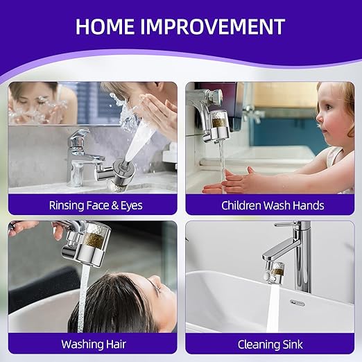 Sink Faucet Water Filter, 720° Rotating Filtration with 2-Mode Spray, Reduces Chlorine, Hard Water Softener, Improves Skin, Hair Condition