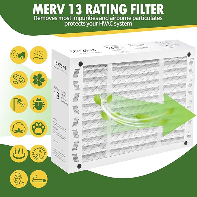 DerBlue 2PACK 16x25x4 MERV 13 Furnace Filter Replacement Compatible with Honeywell FC100A1029 Pleated HVAC,Foldable Design for Easy Installation & Space-Saving(Actual Size: 24.88 x 15.94 x 4.38 In)