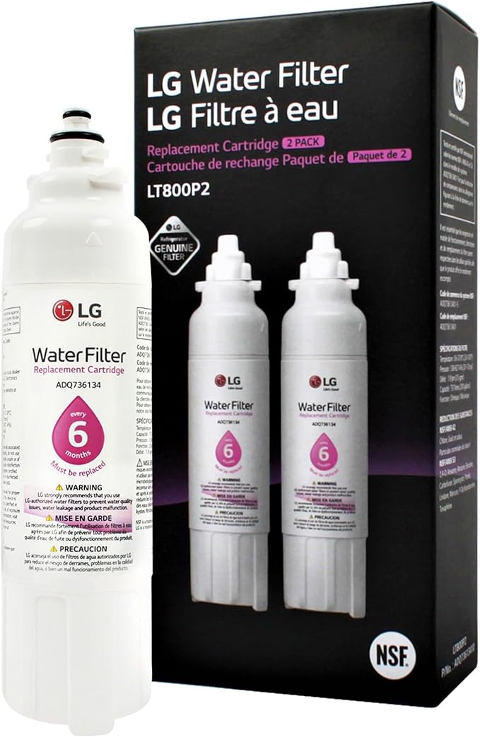 LG LT800P2 6-Month / 200 Gallon Refrigerator Replacement Water Filter, 2 Count (Pack of 1), White