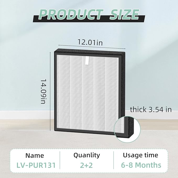 LV-PUR131 Replacement Filters Compatible with LEVOIT LV-PUR131 and LV-PUR131s Air Purifier, LV-PUR131-RF, 2 Pack True Filter and Activated Carbon Filters