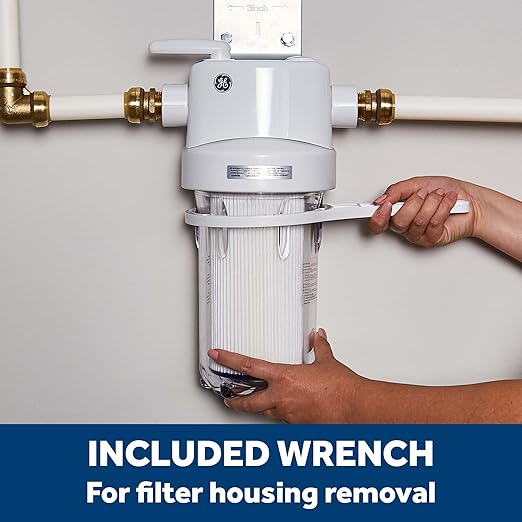 GE Whole House Water Filtration System, Reduces Sediment, Rust & More, Install Kit & Accessories Included, Replace Filters (FXHTC, FXHSC) Every 3 Months, GXWH40L