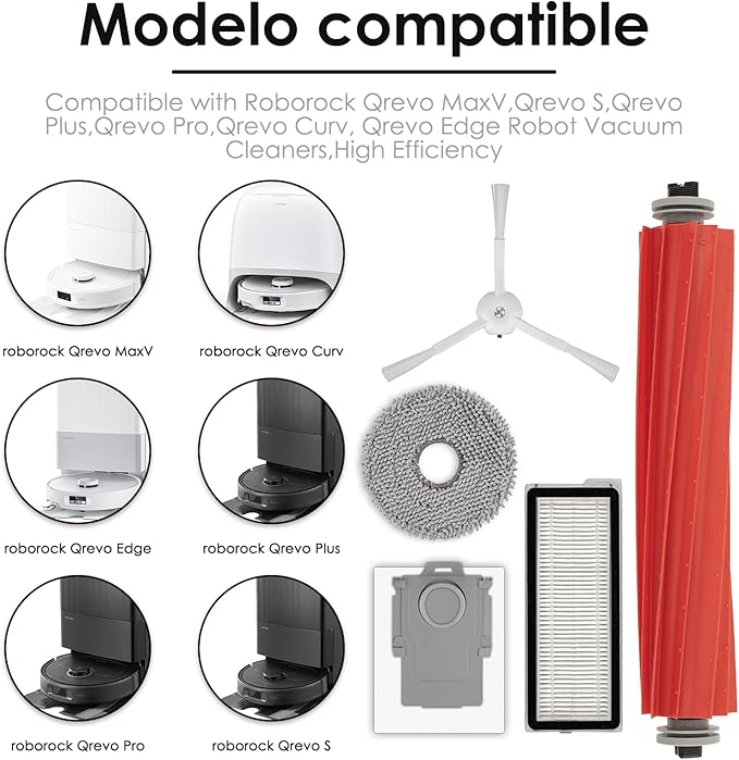 (30 Pack) QRevo S Accessories Replacement Parts for Roborock Qrevo S, Qrevo Pro, Qrevo MaxV, QRevo Plus Robot Vacuum, 2 Roller Brushes, 8 White Side Brushes, 8 Dust Bags, 8 HEPA Filters, 4 Mop Pads