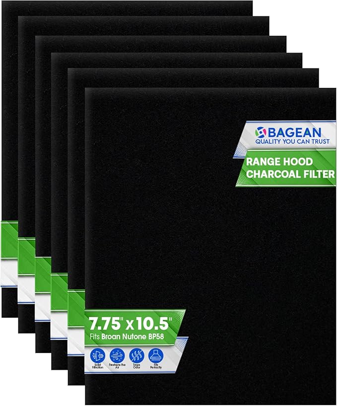 Range Hood Charcoal Filter 7.75” x 10.5” - Fits Broan and Nutone BP58 For 43000 Series Range Hoods - Broan Range Hood Filter Replacement - Carbon Stove Vent Fan Filters Removes Kitchen Odors (6-Pack)
