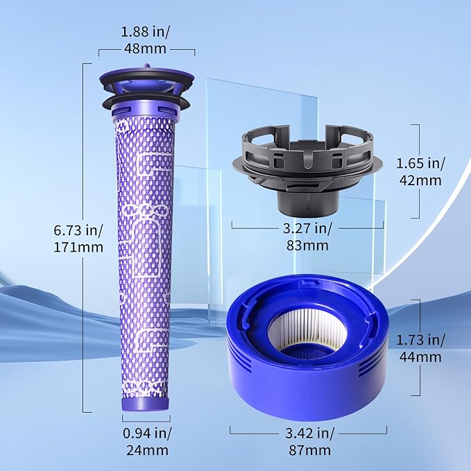 4 Pack Vacuum Filter Replacement and Motor Cover Upgrade Kit Compatible with Dyson V7, V8 Animal, SV10 Cordless Vacuum Cleaners, 2 Pre-Filters, 1 Post-Filter, 1 Motor Rear Cover