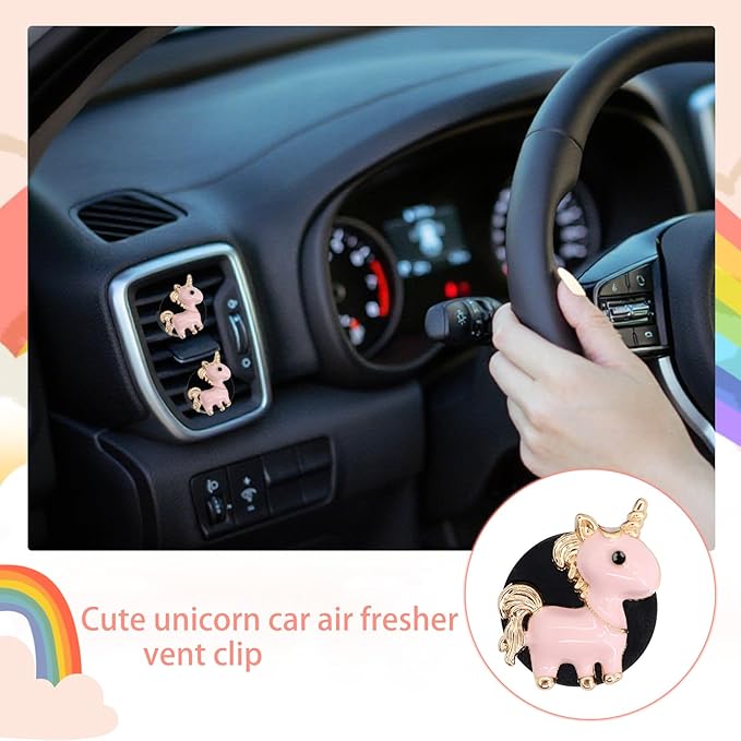 Unicorn Car Accessories,2pcs Pink unicorn Air Vent Clips Car Air Freshener with Peony Scent,Cute Girly Car Decor for Women Teens,Refillable Diffuser