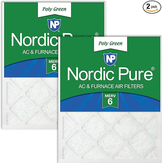 Nordic Pure 18x25x1 (Actual Size: 17 1/2 x 24 1/2 x 3/4) Poly Green MERV 6 AC Furnace Air Filters – Reduces Dust, Pollen, Pet Dander & Allergens – 2-Pack