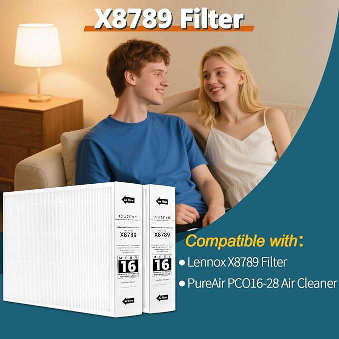 X8789 Filter 16x26x5 MERV 16 Compatible with lennox x8789 filter merv 16 and PureAir PCO16-28 Air Cleaner. Fit 16x26x5 Furnace Filter 2 Packs