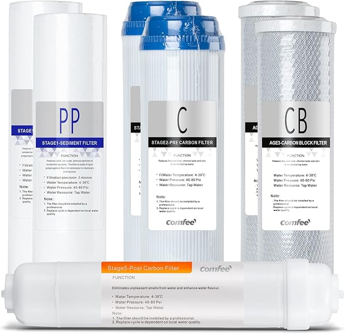 COMFEE' Reverse Osmosis Water Filter Replacement CMP10-F, Replacement Filter Set for 5 -Stage Under Sink RO Water Filtration System CMP10 White 9.92 * 2.74 * 2.74 inches