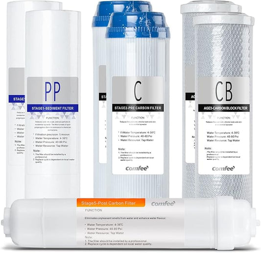 COMFEE' Reverse Osmosis Water Filter Replacement CMP10-F, Replacement Filter Set for 5 -Stage Under Sink RO Water Filtration System CMP10 White 9.92 * 2.74 * 2.74 inches