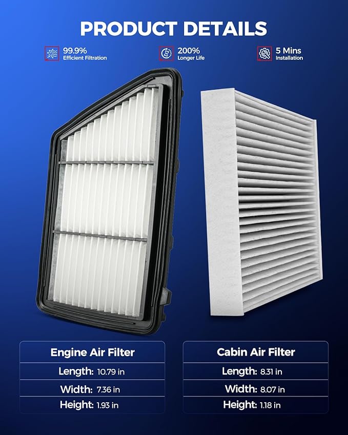 KAX Engine & Cabin Air Filter Kit, Replacement for Honda CR-V 2017-2019 2.4L, Replace# CA12259 CF11182