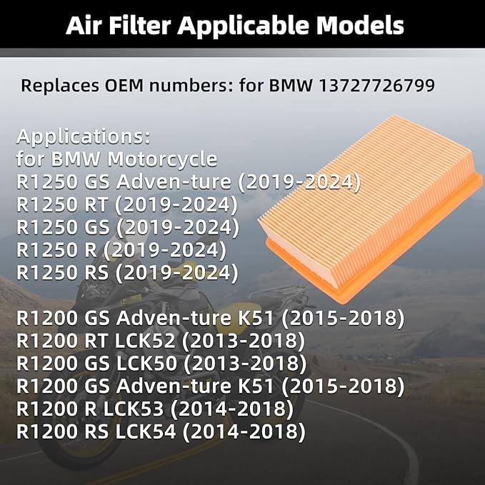 Air Filter for BMW R1250GS R1250 GS 2019-2024 R1200GS R1200 GS 2015-2018 R1200RT 2013-2018 R1250R R1250RS 2019-2024 R1200R R1200RS 2014-2018 13727726799 7915