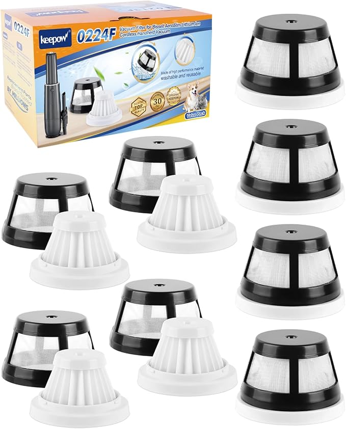 KEEPOW Replacement Vacuum Filter Compatible with BISSELL AeroSlim Cordless Handheld Vacuum 29869, 29861, 29867, 29868, 2986, Part# 1624405, 8 Pack