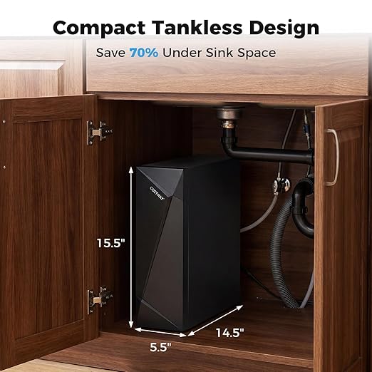 COSTWAY AW-RB20 Alkaline PH+ Reverse Osmosis Water Filter, 600 GPD Tankless Under-Sink RO System with 8-Stage Filtration, Smart LED Faucet, 2:1 Pure to Drain Ratio, High-Efficiency Water Purification