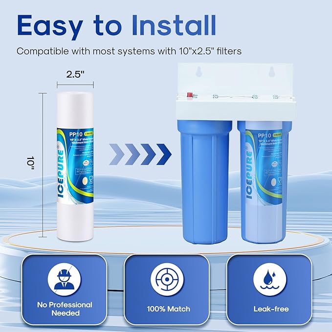 ICEPURE 10"X2.5" 5 Microns Whole House Sediment RO System Water Filter Replacement for Any 10 inch RO Unit,Dupont WFPFC5002, Aqua Pure AP110, Culligan P5,GE FXUSC, Whirpool WHKF-GD05,PP10-05,4PACK
