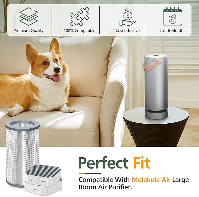 3 Pack Air Replacement Filter Set for Molekule Air Purifier, 1 Pack PECO-Filter and 2 Pack Pre-Filt er, High-efficiency Activated carbon 2-in-1 Air Clean Filtration System