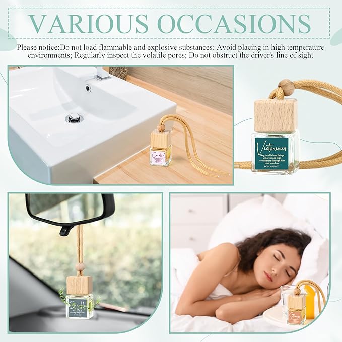 12 Pack Easter Christian Gifts Bulk Empty Hanging Car Diffuser Bottles Religious Essential Oil Air Fresheners Church Ministry Favors Faith Gifts for Women (Square)