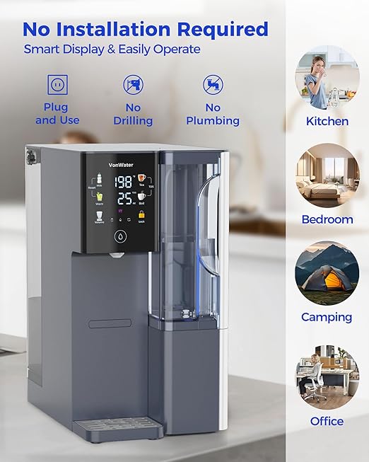 3S Instant Hot Reverse Osmosis Water Filter Countertop, 7-Stage RO Water Filtration System with 2 Portable Pitchers, NSF/ANSI 372,42,58, Reduce TDS PFAS, No Install (CT910H-2 Pitchers)