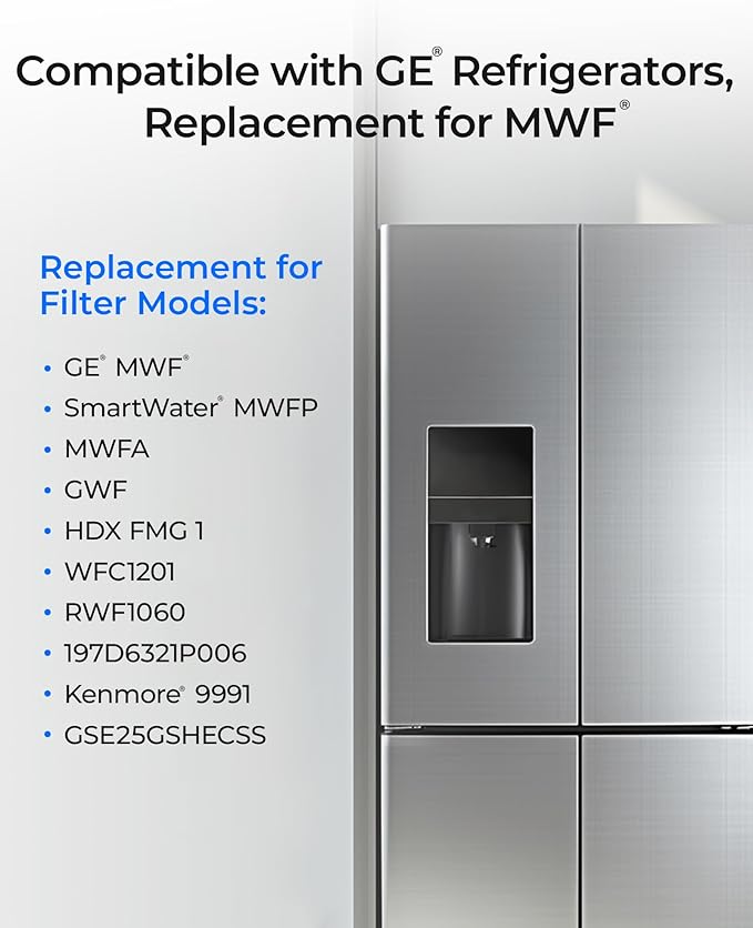 Waterdrop WD-F13 Replacement for GE® MWF® Water Filter, SmartWater® MWFP, GWF, HDX FMG-1, RWF1060, GSE25GSHECSS, 2 Filters(Package May Vary)
