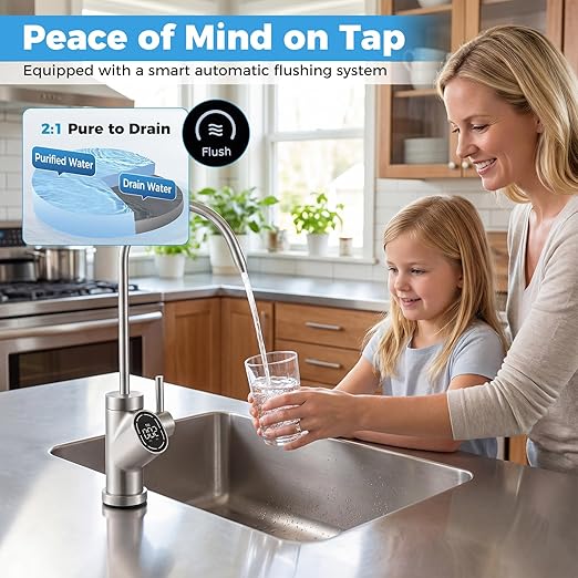 COSTWAY AW-RB20 Alkaline PH+ Reverse Osmosis Water Filter, 800 GPD Tankless Under-Sink RO System with 8-Stage Filtration, Smart LED Faucet, 2:1 Pure to Drain Ratio, High-Efficiency Water Purification