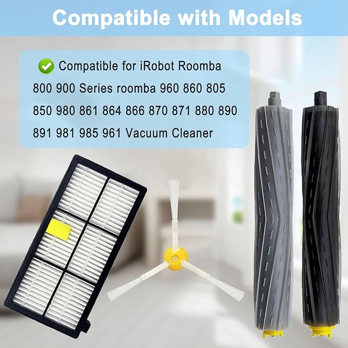 14 Pack Roomba 800 900 Series Replacement Parts for irobot Roomba 805 960 860 861 866 870 880 890 900 960 980 981 985 Robot Vacuum, 2 Debris Extractor 6 Filters 6 Side Brushes & 6Screws