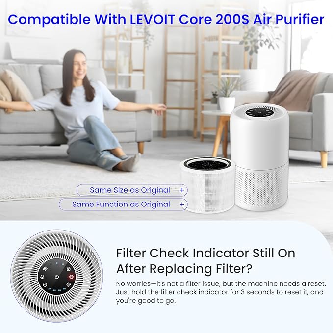 Future Way 2 Pack Core 200S Replacement Filter Compatible with LEVOIT Core 200S Air Purifier, H13 True HEPA & Activated Carbon, Core 200S-RF