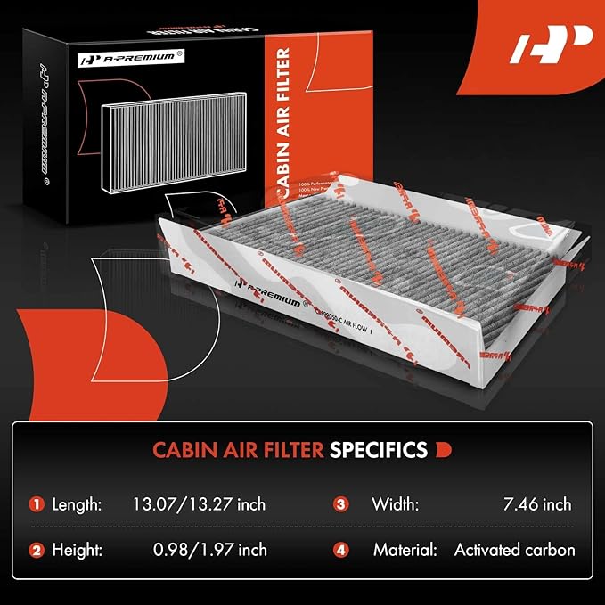 A-Premium Cabin Air Filter w/Activated Carbon Compatible with Mercedes-Benz Models - C230, C240, C280, C32 AMG, C320, C350, C55 AMG, CLK320, CLK350, CLK500, CLK55 AMG, CLK550, CLK63 AMG - Under Hood