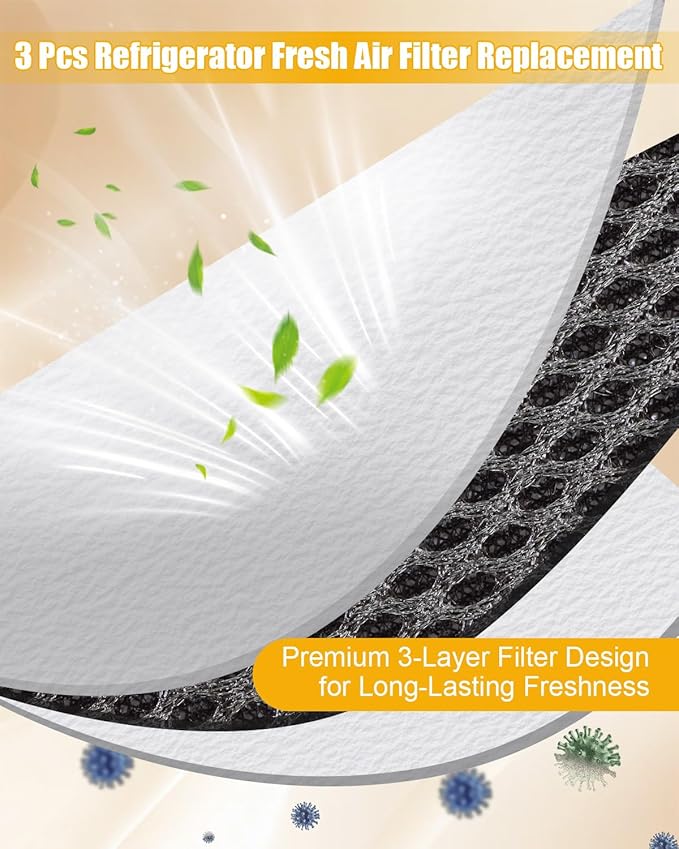 3 Pcs Refrigerator Air Filter Replacement compatible with LG LFXS26973S LFXS28596S LRFXC2406D LRFXC2416S LRMDS3006D Fridge, Activated Carbon Fresh Air Filter Replacement