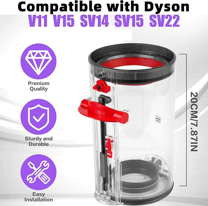 Upgraded Dust Bin Replacement & HEPA Filter Compatible with Dyson V11 V15 SV14 SV15 SV22 Vacuum Cleaner, Canister Dirt Cup Spares Part 969509-01 965440-01, Fixes Broken Latch & Restores Suction