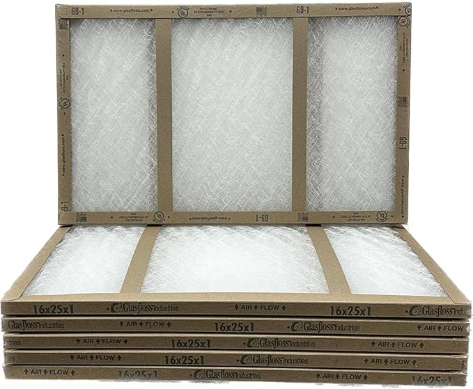 16x25x1 Glasfloss Fiberglass Air Filter, Double Strut, GDS Series, Made in USA, Actual Size: 15 5/8 x 24 5/8 x 3/4 (Box of 6)