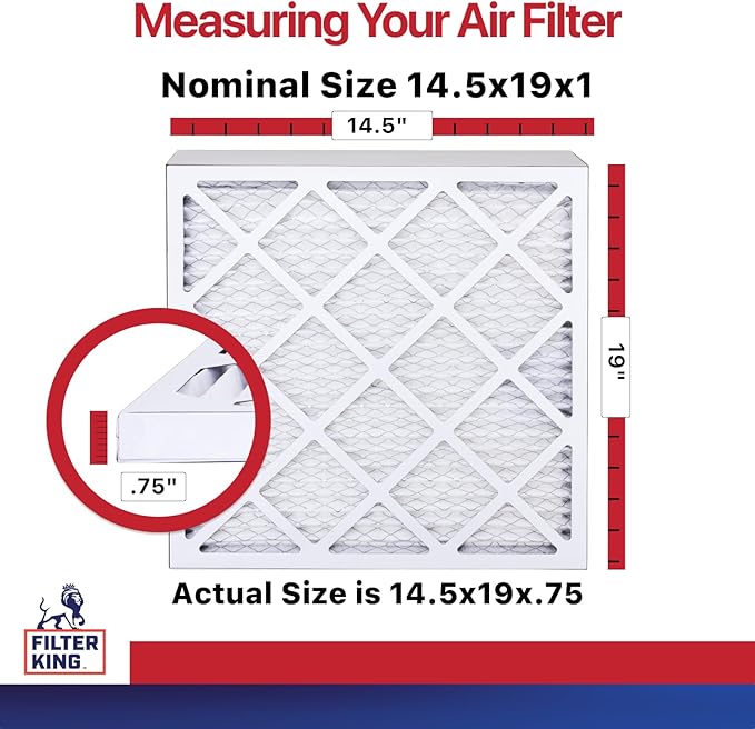 Filter King 14.5x19x1 Air Filter (MERV 11) (6-Pack) Dust & Allergy Control AC Furnace Filters, MADE IN USA, HVAC, Pleated, Electrostatic (Actual Size: 14.5 x 19 x .75)