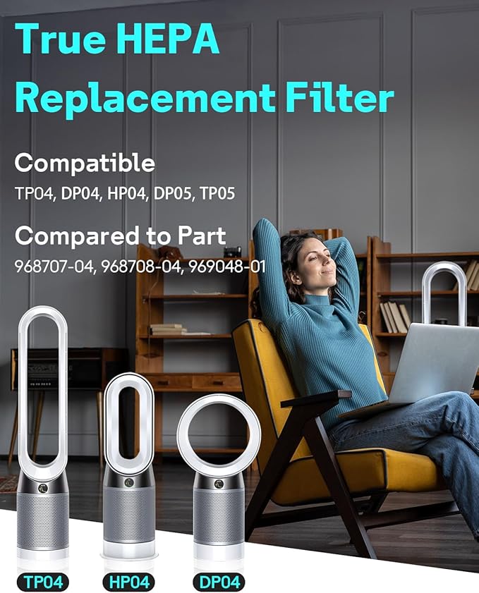 Leemone 2 Pack TP04 HP04 DP04 Filter Replacement Compatible with Dyson TP04 HP04 DP04 TP05 DP05 Air Purifier, 360° Combi Glass Filter & Activated Carbon, Black